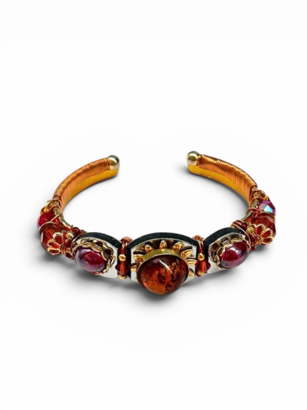 Beautiful Liztech ‘04 Handmade Mixed Metal Crystal Cuff Bracelet 6.5”